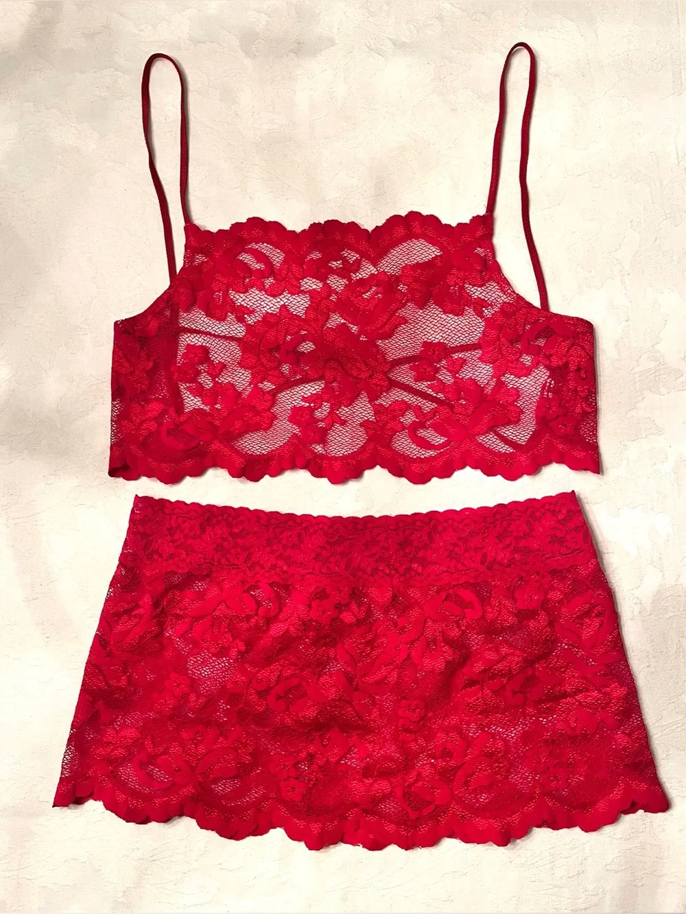 Rare vtg VS Red Lace open back camisole & mini skirt lingerie set - tags removed